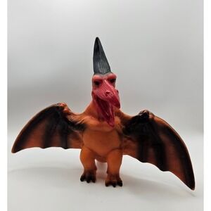 Vintage Pterodactyl Dinosaur Toy Rubber Orange Black Kids Prehistoric‎